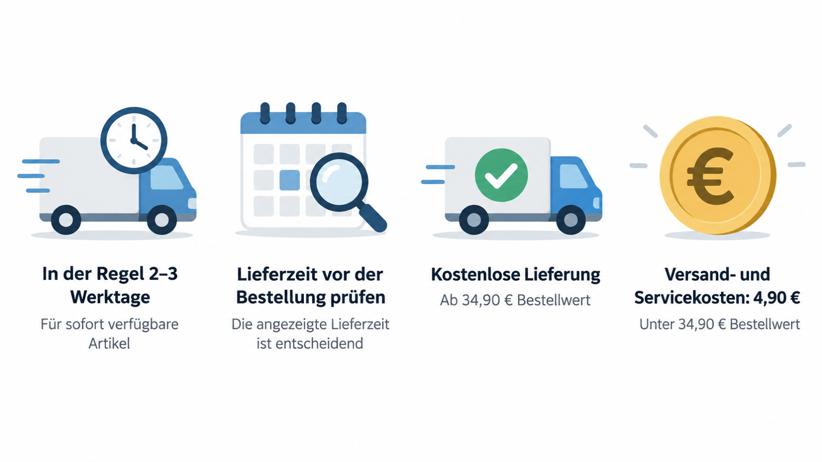 Eine nummerierte Checkliste mit den drei im Abschnitt genannten Schritten: Lieferzeit prüfen, Lieferadresse und Zustellort kontrollieren sowie Versandbestätigung aufbewahren.