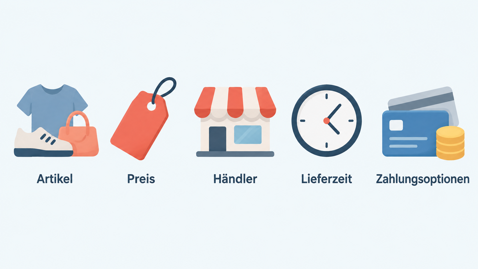 Eine Reihe aus drei Icons mit den Labels „Konkreter Händler“, „Lieferzeit“ und „Zahlungsoptionen im Checkout“ als Überblick über die im Artikel genannten Prüfpunkte.